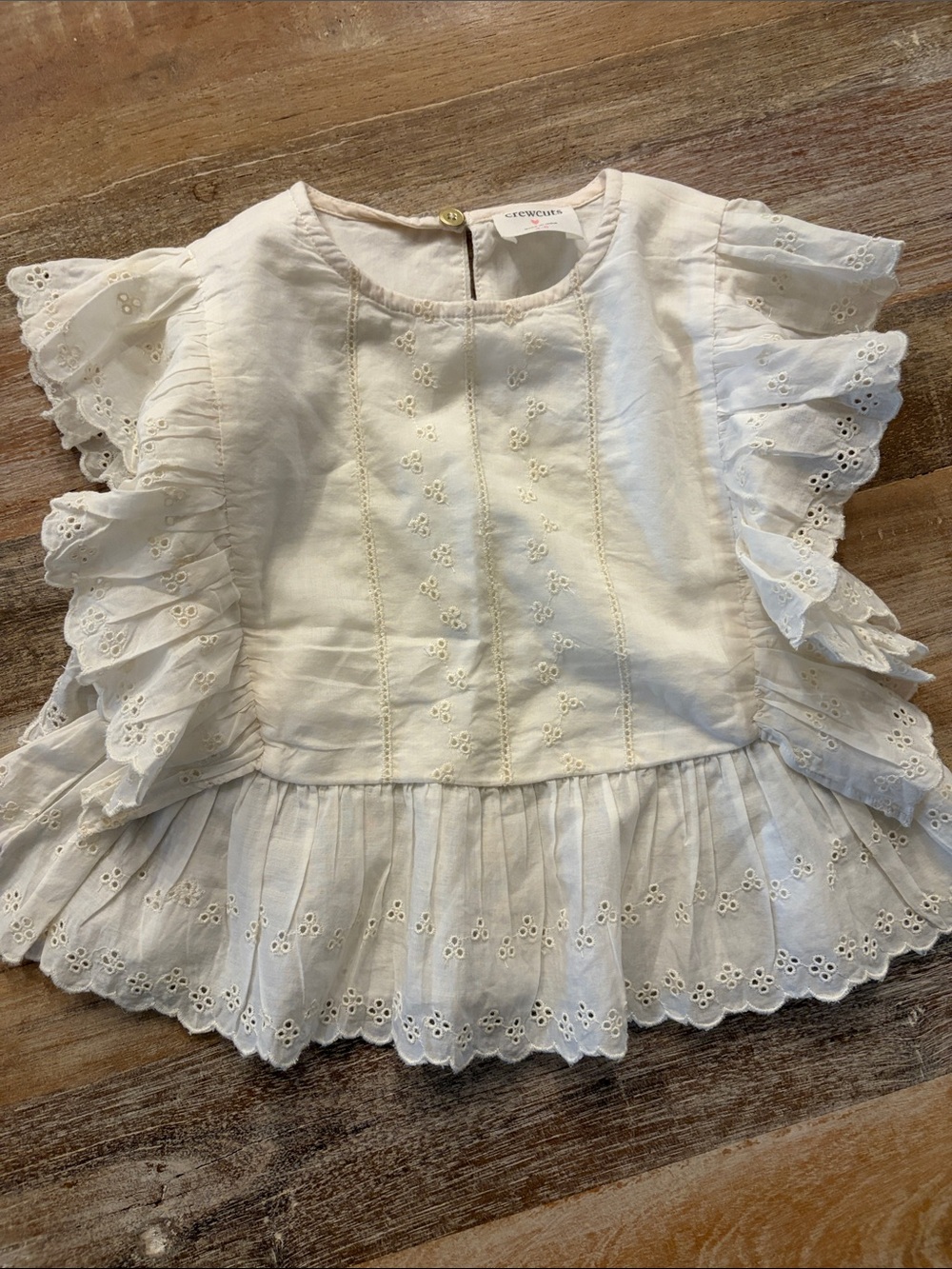 J.Crew Crewcuts Girls Eyelet Ruffle Top Size 4 - 5 Cotton Voile Ivory NWT